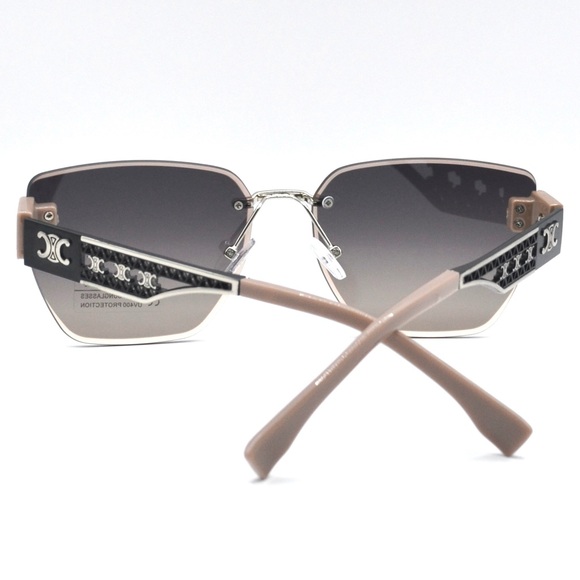 Celine Women Rimless Sunglasses | Tan/Silver/Black | New | No Box | No Tags - Picture 14 of 16